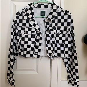 Cropped Checkered Jean Jacket
